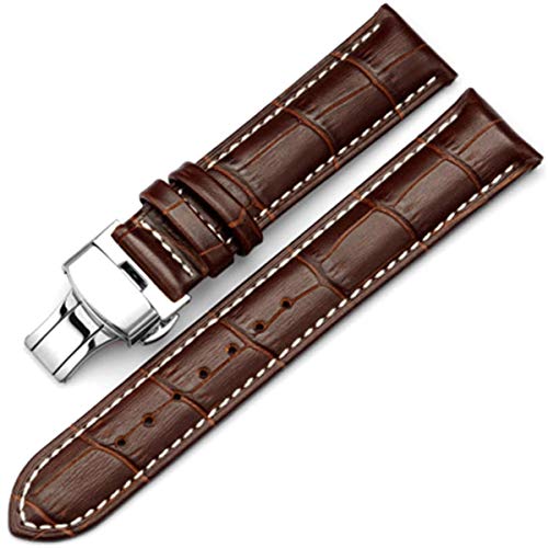 TikTako Kuh-Leder-Uhrenarmbänder 18 / 24mm Uhrenarmband-Gürtel aus poliertem Metall Schmetterling Faltschließe Haken Uhren Zubehör von MXBAOHENG