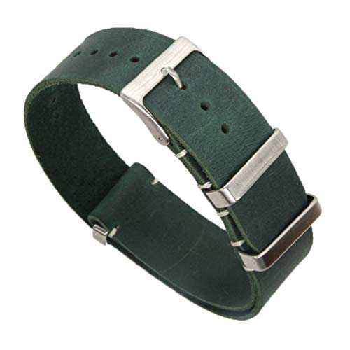 TikTako Leder NATO Armband 18mm/20mm/22mm/24mm Edelstahl-Wölbung Männer ersetzen Armband Strap Grün, 24mm von MXBAOHENG