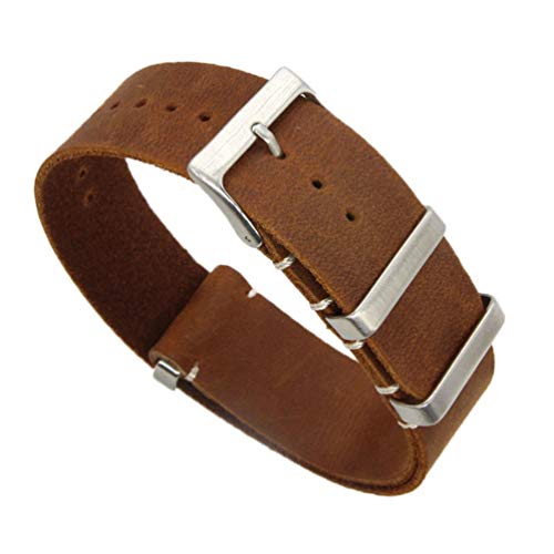 TikTako Leder NATO Armband 18mm/20mm/22mm/24mm Edelstahl-Wölbung Männer ersetzen Armband Strap Kaffee, 22mm von MXBAOHENG