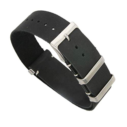 TikTako Leder NATO Armband 18mm/20mm/22mm/24mm Edelstahl-Wölbung Männer ersetzen Armband Strap Schwarz, 22mm von MXBAOHENG