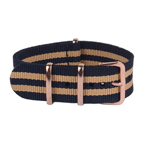 TikTako NATO-Uhrenarmbänder mit Rose Gold Buckle 18/20/22mm Armee-Militär NATO Nylon Uhrenarmbänder Gurtringe Style 2, 18mm von TikTako