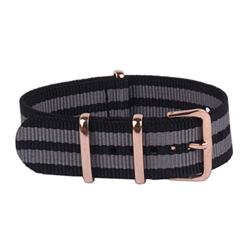 TikTako NATO-Uhrenarmbänder mit Rose Gold Buckle 18/20/22mm Armee-Militär NATO Nylon Uhrenarmbänder Gurtringe Style 3, 20mm von TikTako