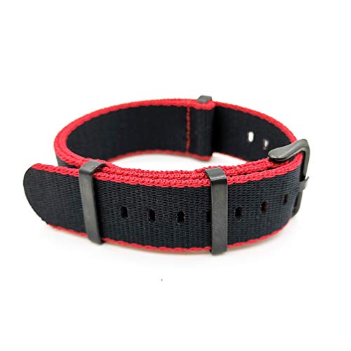 TikTako Nylon NATO Uhrenarmbänder 20mm/22mm Soft-Uhrenarmband-Water-Proof Sport Bunte Armbänder Rot Schwarz B, 22mm von MXBAOHENG