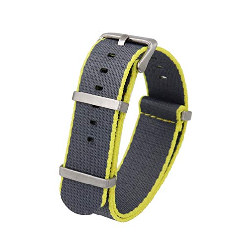 TikTako Quick Release NATO Uhrenarmbänder 20mm/22mm Nylon NATO Armband Edelstahl-Wölbung Grau gelb S, 20mm von MXBAOHENG