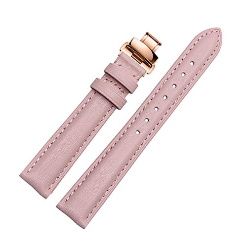 TikTako Rose Gold Lederband, Uhrenarmband Blau Schwarz Grau Schmetterling Schliesse Armband 14mm-20mm von MXBAOHENG