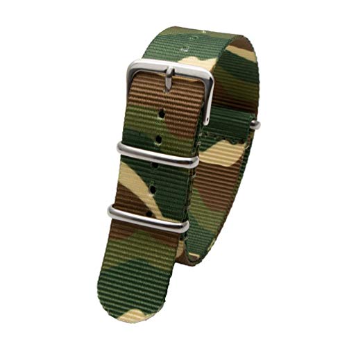 TikTako Sport-Uhrenarmband 18mm/20mm/22mm/24mm Nylon NATO Armband mit Edelstahl-Schnalle Gürtel Camouflage Grün, 20mm von MXBAOHENG