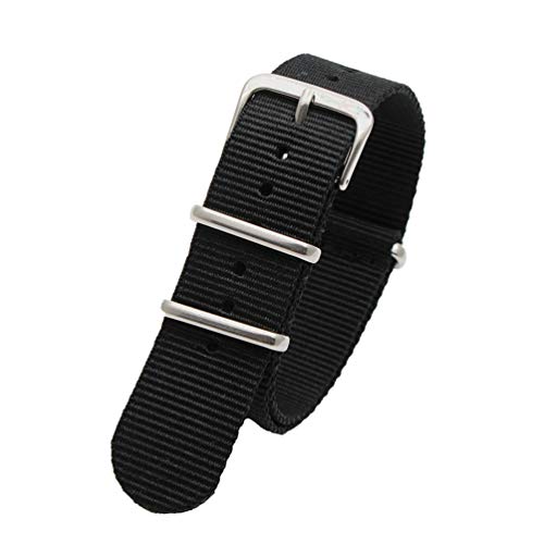 TikTako Sport-Uhrenarmband 18mm/20mm/22mm/24mm Nylon NATO Armband mit Edelstahl-Schnalle Gürtel Schwarz, 24mm von TikTako