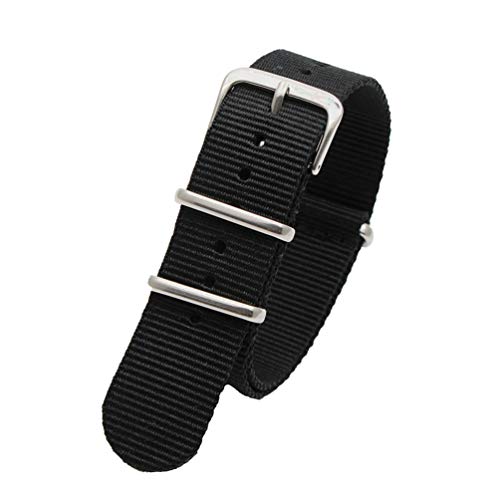 TikTako Sport-Uhrenarmband 18mm/20mm/22mm/24mm Nylon NATO Armband mit Edelstahl-Schnalle Gürtel Schwarz, 24mm von MXBAOHENG