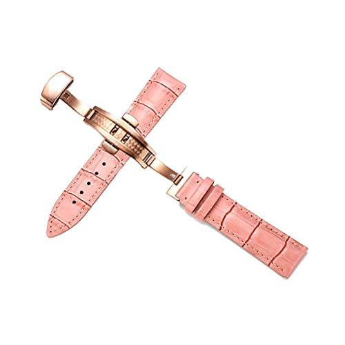 TikTako Uhrenarmband Leder 12-22mm Lederarmband mit Faltschließe, Rosa Rose Gold Buckle, 21mm von MXBAOHENG