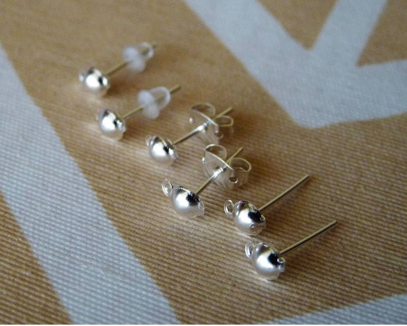Ohrring Ohrstecker, Punkt Ohrstecker Mit Gummi-Verschluss, Versilberte Kugel Offener Öse, Kopf Pins Für Ohrringe Ohrring Ohrstecker, Punkt Ohrstecker Mit Gummi-Verschluss, Versilberte Kugel Offener Öse, Kopf Pins Für Ohrringe von TikisCraftShop