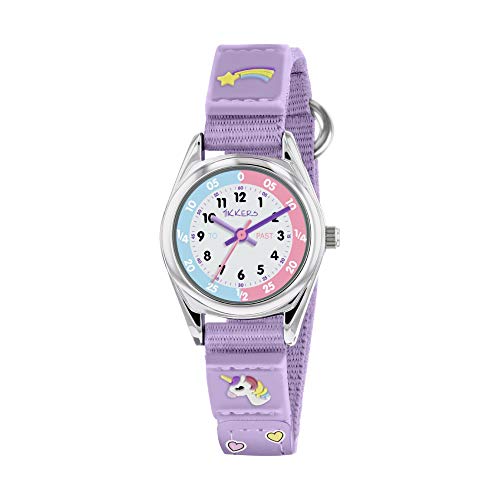 Tikkers Mädchen Analog Quarz Uhr mit Stoff Armband TK0148 von Tikkers
