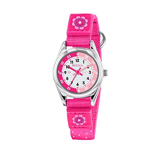 Tikkers Mädchen Quarz-Uhr mit weißem Zifferblatt Analog-Anzeige und Dark Pink Stoff und Leinwand Strap tk0119 von Tikkers