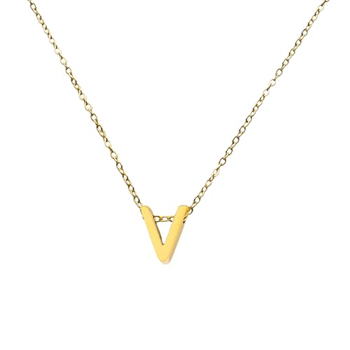 Tiklife Damen Halskette Anhänger Damen Schmuck Herz Anhänger Buchstaben Halskette Verschiedene Designs Ideal als Geschenk für Frauen und Mädchen Perfekt für Feiertage (Ne-V) von Tiklife