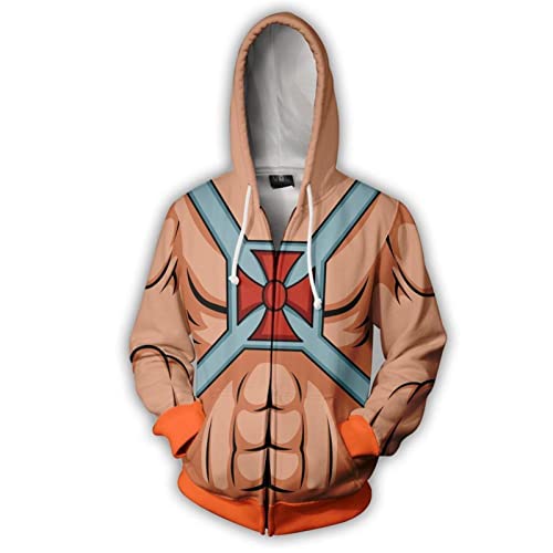 Tikoch For He-Man and the Masters of the Universe Cosplay-Kostüm, 3D-Druck, Sweatshirt, Reißverschluss, Kapuzen-Sweatshirt, Modejacken (Farbe: B, Größe: 4XL) von Tikoch