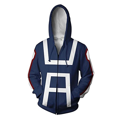 Tikoch For My Hero Academia Hoodie Jacke Cosplay Kostüm Herren Damen Sweatshirt Hoodies Gym School Uniformen Blau Frühling Sommer T-Shirt Tops (Farbe : Zip Hoodie, Größe: S) von Tikoch