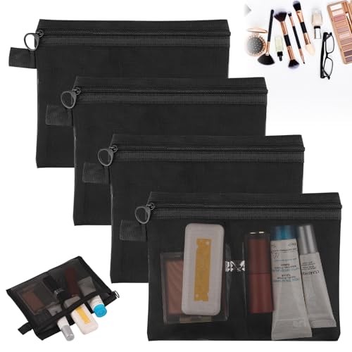 Kleine Make-up-Tasche, 4 Stück, Kosmetiktasche mit Reißverschluss, schwarzes Netz-Make-up-Taschen, kleine Tasche für Damen, Handtaschen-Essentials, Reisetasche, Organizer-Taschen für Kosmetik, von Tikplus