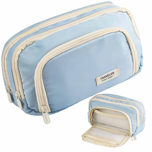 Tikplus Federmäppchen Große Kapazität, Mäppchen mit 3 Fächer, Schulmäppchen Teenager Mädchen Junge Erwachsene, Mäppchen Study, Federtasche Stiftetasche Stiftemappe Pencil Case für Schule, Büro (Blau) von Tikplus