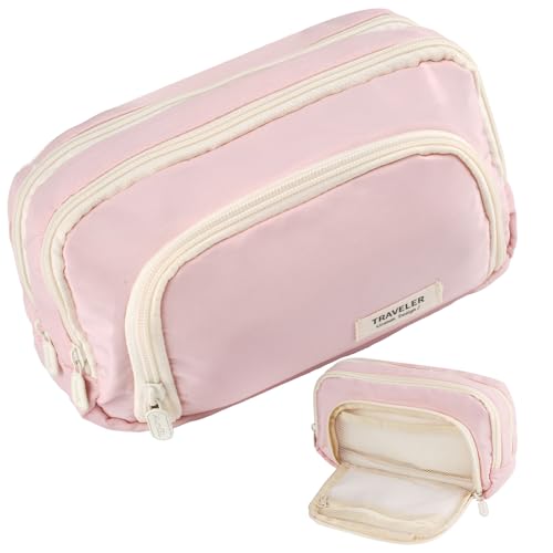 Tikplus Federmäppchen mit großem Fassungsvermögen, großes Federmäppchen mit 4 Fächern, Reißverschluss, Stifttasche für Mädchen, Teenager, Schreibwaren-Organizer, Make-up-Tasche für Damen, Herren, von Tikplus