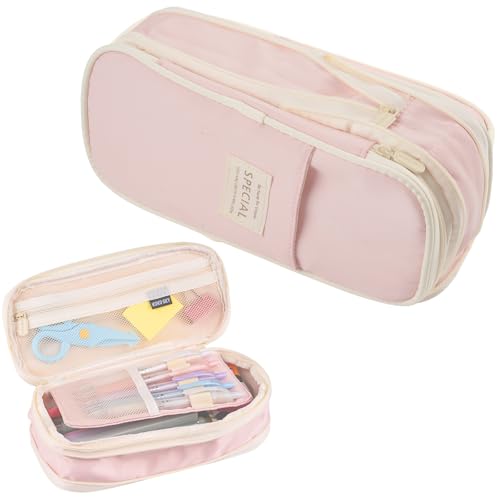 Tikplus Federmäppchen mit großem Fassungsvermögen, großes Federmäppchen mit 4 Fächern, leichtes Reißverschluss-Federmäppchen für Mädchen, Teenager, Schreibwaren-Organizer, Make-up-Tasche für Damen von Tikplus