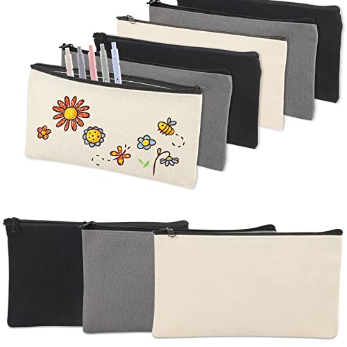 9 Stück Stoffbeutel, DIY Blanko Stoffbeutel zum Bemalen für Kinder, Kleine Stofftasche mit Reißverschluss, kann als Federmäppchen, Schulmäppchen, Kosmetiktasche, Taschen Kindergeburtstag, 21 x 12 cm von Tikplus