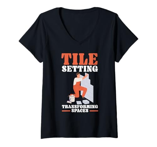 Damen Fliesenleger Fliesenleger Beruf Fugen Bodenfliesen T-Shirt mit V-Ausschnitt von Tiler Tile Setter Profession Floor Tiler