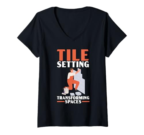 Damen Fliesenleger Fliesenleger Beruf Fugen Bodenfliesen T-Shirt mit V-Ausschnitt Damen Fliesenleger Fliesenleger Beruf Fugen Bodenfliesen T-Shirt mit V-Ausschnitt von Tiler Tile Setter Profession Floor Tiler