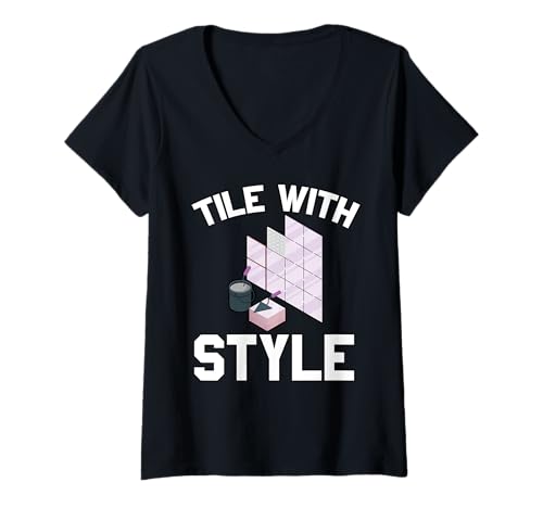 Damen Fliesenleger Fliesenleger Beruf Fugen Bodenfliesen T-Shirt mit V-Ausschnitt von Tiler Tile Setter Profession Floor Tiler