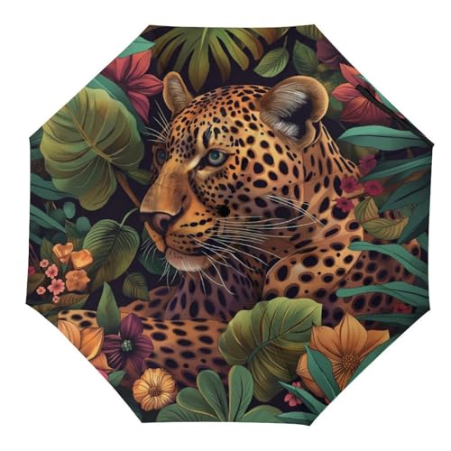 Regenschirme Leopard Tier Blumen Automatischer Faltschirm Uv-Sonnenschutz Regenschirme Tragbarer Regenschirm von Tilivyx