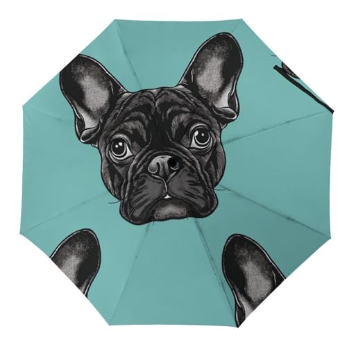 Tilivyx Regenschirme Französische Bulldogge Welpe Hund Automatischer Faltschirm Uv-Sonnenschutz Regenschirme Tragbarer Regenschirm von Tilivyx