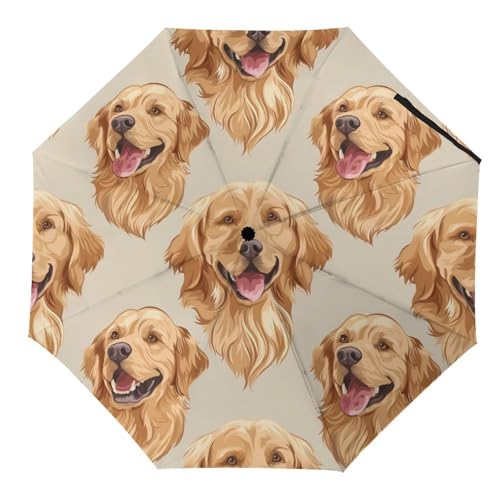 Tilivyx Regenschirme Golden Retriever Hunde Automatischer Faltschirm Uv-Sonnenschutz Regenschirme Tragbarer Regenschirm von Tilivyx