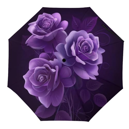 Tilivyx Regenschirme Lila Blumen Automatischer Faltschirm Uv-Sonnenschutz Regenschirme Tragbarer Regenschirm von Tilivyx