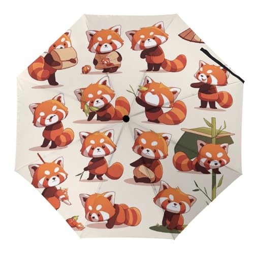 Tilivyx Regenschirme Rotes Panda-Tier-Set Automatischer Faltschirm Uv-Sonnenschutz Regenschirme Tragbarer Regenschirm von Tilivyx