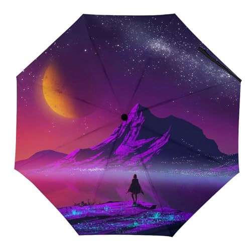 Tilivyx Regenschirme Sonnenuntergang Galaxie Universum Automatischer Faltschirm Uv-Sonnenschutz Regenschirme Tragbarer Regenschirm von Tilivyx