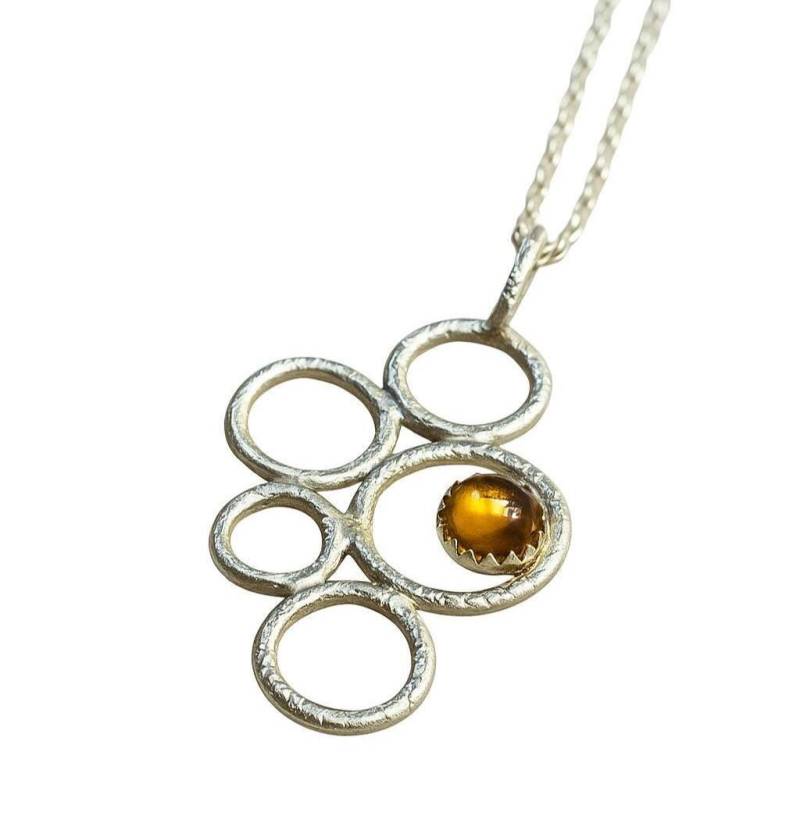sterling Silber Citrin Anhänger Kette - Handgefertigter Edelstein Schmuck Einzigartiges Kreis Design Geschenk Für Frauen von Tiljon