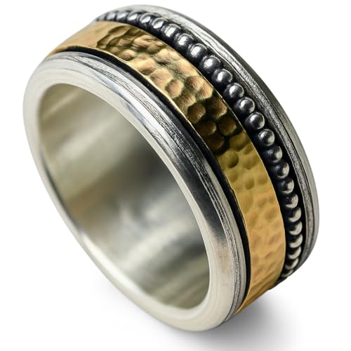 Damenring Bicolor "Ofra"– Breiter Ring aus 925er Silber mit 333er Gold – Handgefertigt – Massiver Ring mit Gold-Element – Modernes Design RingSize 58 (18.5) von Tiljon