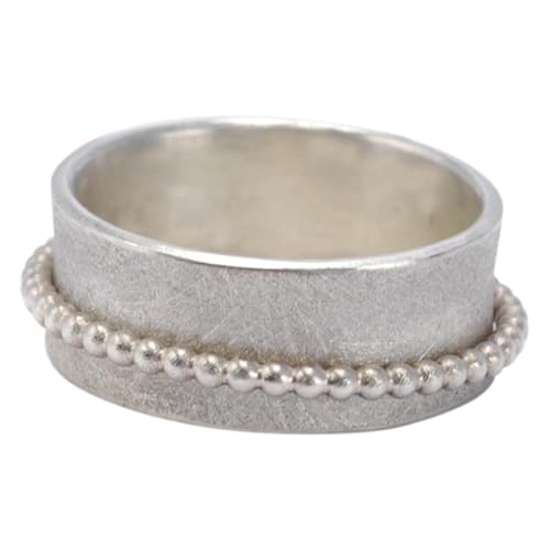 Drehring Damen 925 Silber – handgefertigter Ring „Dafna“ mit drehbarem Perlensilberband, mattiert, aus Köln – Meditationsring, Anti-Stress RingSize 67 (21.3) von Tiljon