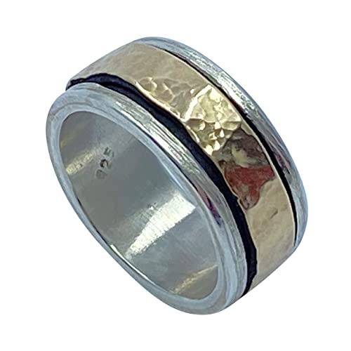 Drehring Silber mit gehämmertem Außenring 333 Gold RingSize 53 (16.9) von Tiljon