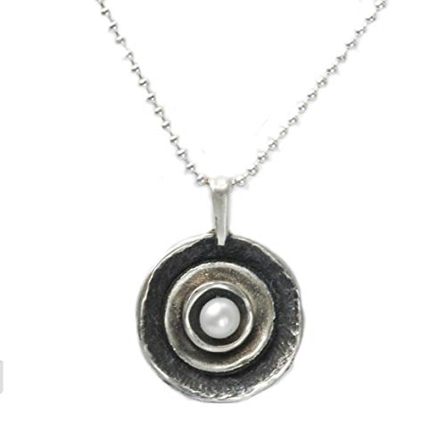 Handgefertigter Damen Anhänger aus 925er Silber mit Perle – Rundes Design, oxidiert, Tiljon Schmuckmanufaktur von Tiljon