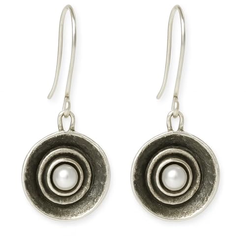 Tiljon Damen Ohrringe aus 925 Silber mit Süßwasserperle – runde Hänger mit oxidierter Oberfläche – handgefertigter Perlenschmuck aus Sterling-Silber – Made in Germany von Tiljon