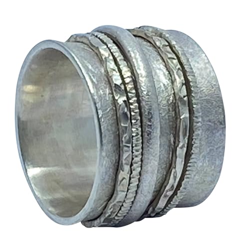 Tiljon Sehr breiter matter Silberring XXL Limor mit fünf drehbaren Außenringen Größe 54 (17,2) von Tiljon