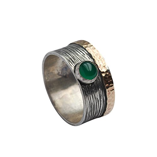 Tiljon Texturierter Achat Ring 925er Silber mit 375er Gold Umrandung Oxidiert Ringgröße 57 (18.1) von Tiljon