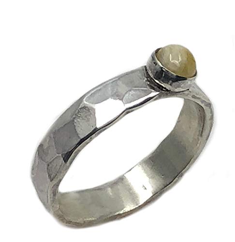 Tiljon gehämmerter Bernstein-Ring aus Silber RingSize 64 (20.4) von Tiljon