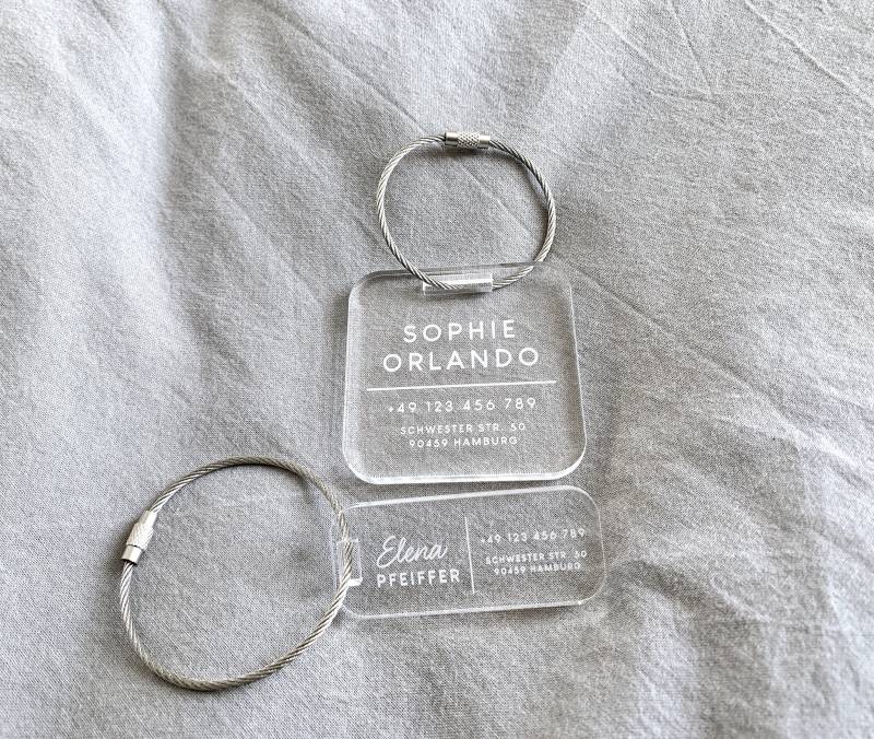Personalisierter Acryl-Gepäckanhänger Set Transluzenter Reiseanhänger, Hochzeitsandenken Personalisierter Acryl-Gepäckanhänger Set Transluzenter Reiseanhänger, Hochzeitsandenken von TilloStudioShop