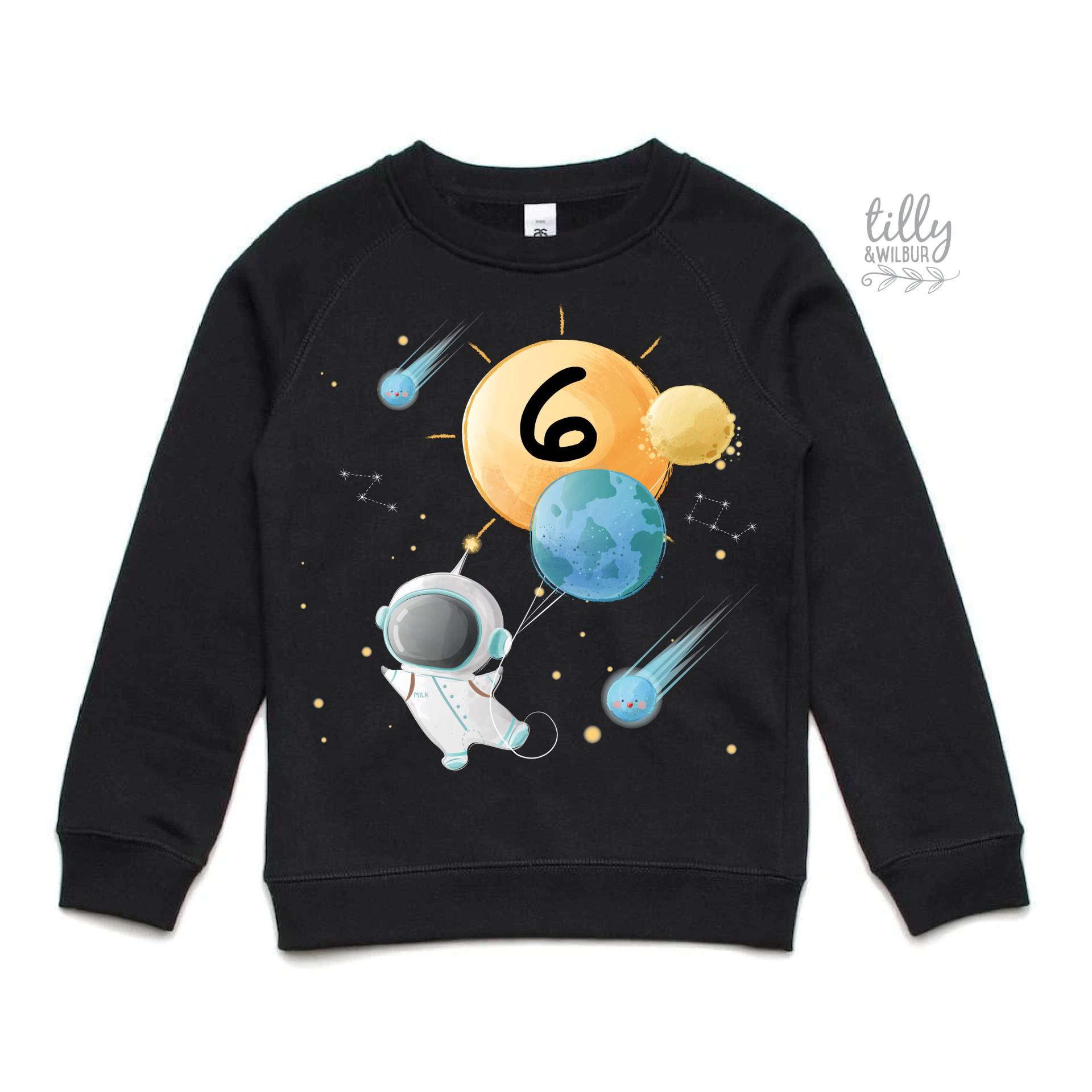 6. Geburtstag Sweatshirt, Weltraum T-Shirt, Thema Geburtstagsparty, Raumschiff Astronaut Sechs 6. Geburtstag Sweatshirt, Weltraum T-Shirt, Thema Geburtstagsparty, Raumschiff Astronaut Sechs von TillyAndWilbur