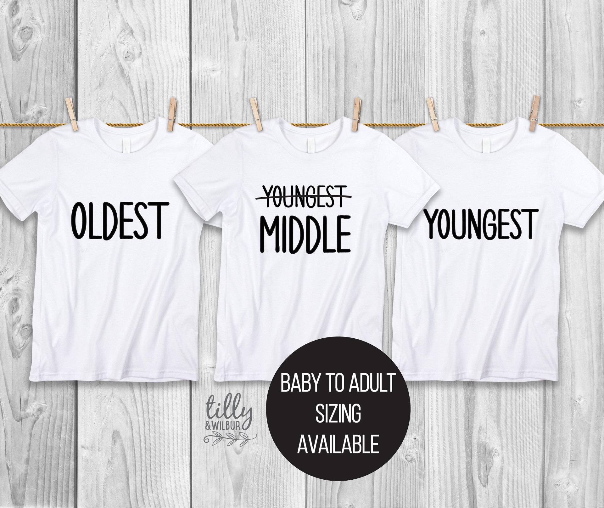 Älteste Mitte Jüngstes Set, Big Brother T-Shirt, Schwester Passende Sibling T-Shirts, Schwangerschaftsankündigung, Pecking Order Tees Älteste Mitte Jüngstes Set, Big Brother T-Shirt, Schwester Passende Sibling T-Shirts, Schwangerschaftsankündigung, Pecking Order Tees von TillyAndWilbur