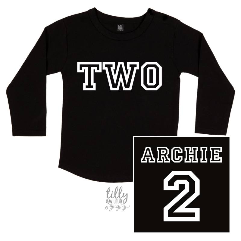 Zwei Personalisierte Jungen T-Shirt Zum 2. Geburtstag, Geschenk Name Und Nummer 2 Auf Der Rückseite, Cake Smash Outfit von TillyAndWilbur