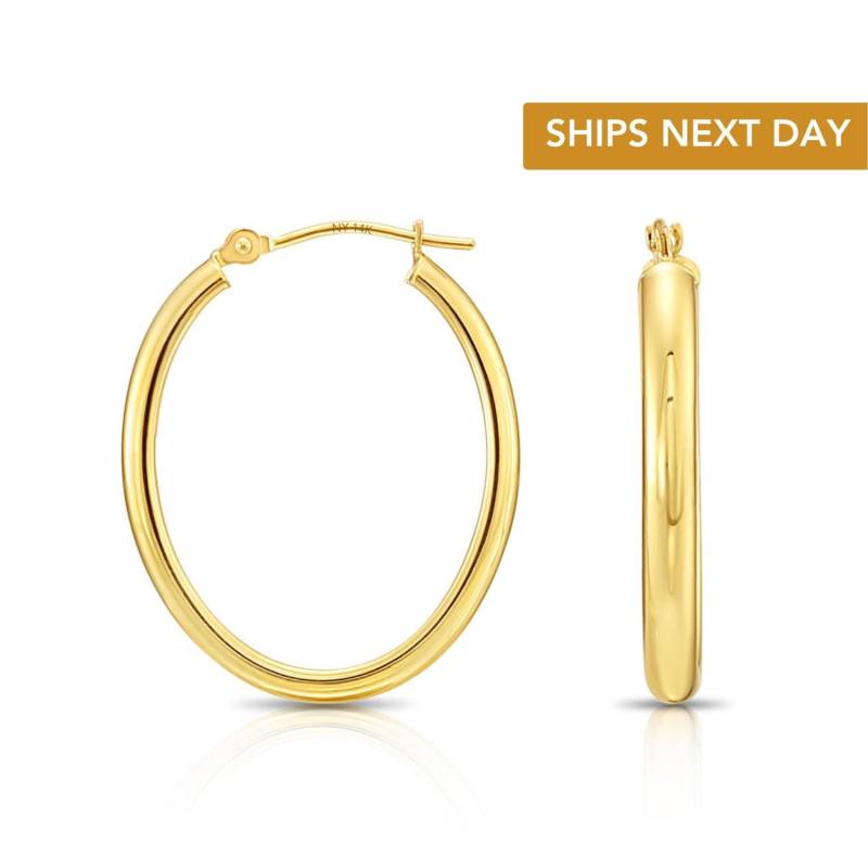 14K Gold Oval Creolen, Mit Halbrunden Rohr, Mittelgroße 1 Inch | 25 Mm Entworfen Und Hergestellt Von Tilo Jewelry von TiloJewelry