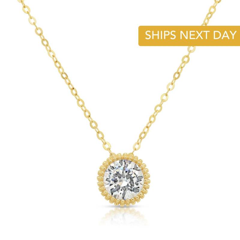 14K Gold Solitaire Diamant Look Halskette Mit Funkelnden Zirkonia Stein, Massivem Verstellbare 16 " - 18" Kabelkette Von Tilo von TiloJewelry