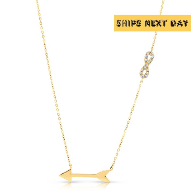 14K Solid Gelbgold Infinity Und Pfeil Halskette Mit Cubic Zircona Steinen | Einstellbar von TiloJewelry