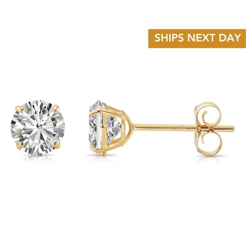 14K Solid Gelbgold Korb Set Runde Cz Ohrstecker, Drücken Sie Zurück Simulierte Diamant Sleeper Cz Unisex, Von Tilo von TiloJewelry